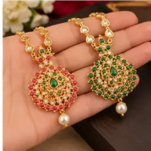 Diva Fancy Diamond Gold-Plated Finish Jewellery Set – Necklace & Earrings, Pack of 2 ( gold, OS )