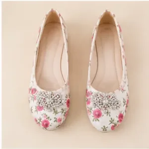 Kids Baby Girls Jutti – Handmade Floral Print Ethnic Slip-On Shoes with Comfortable TPR Sole ( multicolor, 4.5-5 Years )