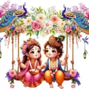 Cute Little Radha Krishna Wall Decor Sticker ( default, Standard )