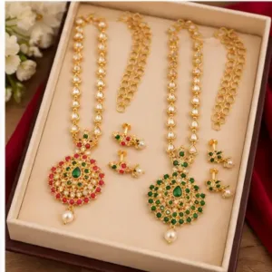 Diva Fancy Diamond Gold-Plated Finish Jewellery Set – Necklace & Earrings, Pack of 2 ( gold, OS )