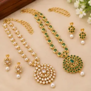 Diva Fancy Diamond Gold-Plated Finish Jewellery Set – Necklace & Earrings, Pack of 2 ( white, OS )