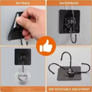 10PC Self Adhesive Wall Sticker Hooks – Stainless Steel, No-Drill ( default, Standard )