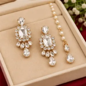 Squire Combo Set – Alloy Necklace with Artificial Stones & Beads ( white, OS )
