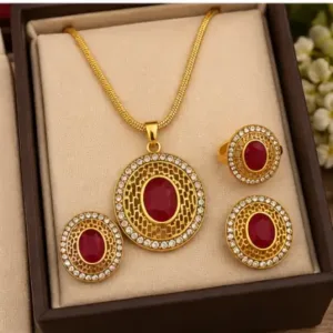 Kashmiri Style Pendant Chain Finger Ring Combo Set for Women ( pink, OS )
