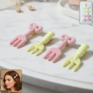 Mini Fork Hair Clips – Pastel Cute Hair Pin Set of 4 for Girls & Women ( multicolor, OS )