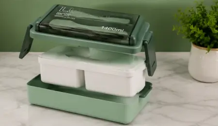 FQJCAb86y5YFyWBVymtcvpKJv8APOL30gXvBiBKz.webp 3-in-1 Plastic Lunch Box – Double Decker Airtight Tiffin with 3 Detachable Containers & 2 Spoon ( green, OS )
