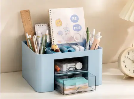 FZyTbHWTfDBKysJ1Cs4dJr6cTVr9jM1rrQcsQOMm.webp Desk Organiser – 5 Compartments & 2 Drawers Multifunctional Stationery Storage Organizer ( Sky Blue, OS )