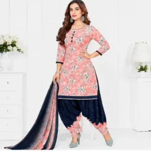 French Crepe Printed Salwar Suit Dress Material – Unstitched 3-Piece Suit Set with Chiffon Dupatta ( pink, Un Stitched )