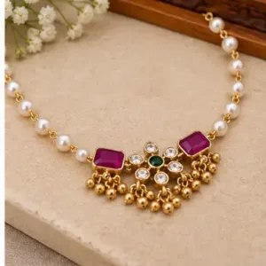 Classic Cute Gold Plated Necklace Set with American Diamond – Necklace & Earrings ( default, OS )