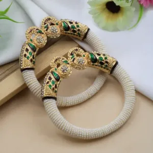 Traditional Peacock Design Pearl Bangles for Women ( Cream, 2.4 )