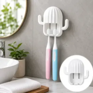 Cactus Toothbrush Holder – Wall Mounted with Dust-Proof Cover ( default, OS )