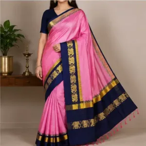 Elephant Design Cotton Silk Saree with Running Blouse Piece ( pink, Free Size )