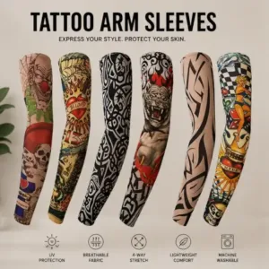 Fake Tattoo Printed Arm Sleeves – Stretchable UV Protection Arm Cover (6 Pairs) ( default, Standard )