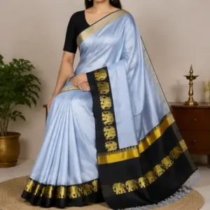 Elephant Design Cotton Silk Saree with Running Blouse Piece ( grey, Free Size )