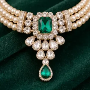 Squire Combo Set – Alloy Necklace with Artificial Stones & Beads ( green, OS )