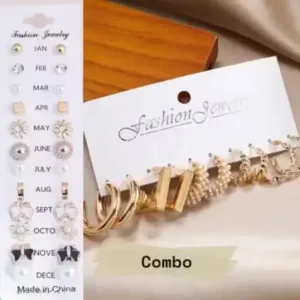 Combo of 17 Earrings Pair for Girls – Metal Studs Earrings Set ( default, Standard )