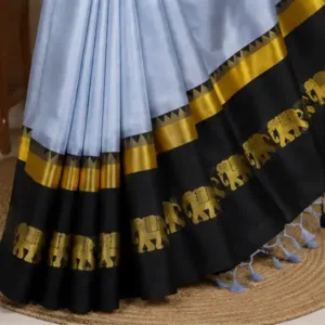 Elephant Design Cotton Silk Saree with Running Blouse Piece ( grey, Free Size )