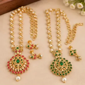 Diva Fancy Diamond Gold-Plated Finish Jewellery Set – Necklace & Earrings, Pack of 2 ( gold, OS )
