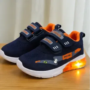 Kids LED Light Sports Shoes – Sky Blue Synthetic Sneakers with Velcro Strap for Boys & Girls ( orange, 18-24 Months )