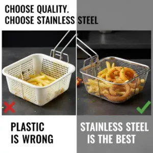 Deep Fryer Basket – Stainless Steel with Long Handle ( default, OS )