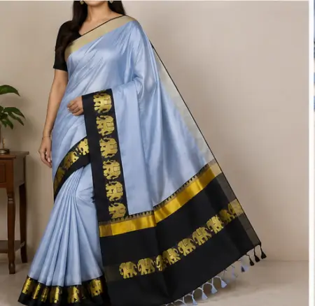 YfNPaXA6TXwMAytlYtQlwvCSZ0PKS5K7B5AOUGHP.webp Elephant Design Cotton Silk Saree with Running Blouse Piece ( grey, Free Size )