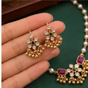 Classic Cute Gold Plated Necklace Set with American Diamond – Necklace & Earrings ( default, OS )