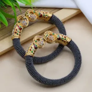 Traditional Peacock Design Pearl Bangles for Women ( Cream, 2.4 )