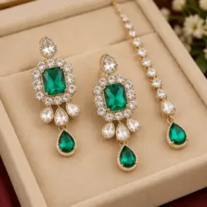 Squire Combo Set – Alloy Necklace with Artificial Stones & Beads ( green, OS )