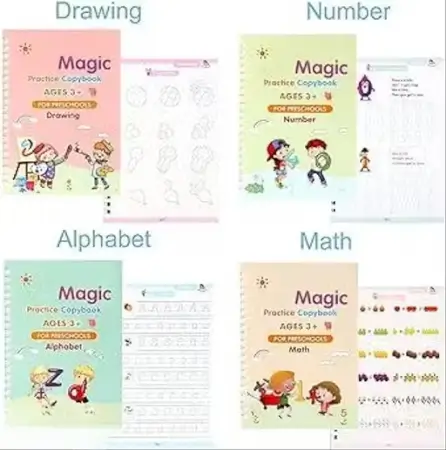 eAnCbXqDpxlAc2vbtl5bsmHIVEpaai4xbLf1kdxG.webp Magic Practice Copybook Set for Kids | 4 Reusable Handwriting Books with 10 Refills, Pen & Grip | Alphabet, Numbers, Drawing & Math Learning Activity Books ( default, Standard )