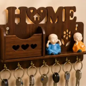 Wooden Wall Mounted Key Holder with Shelf – Decorative Home Key Organizer Rack with 7 Hooks ( default, OS )