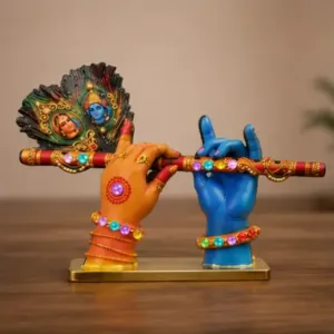 4 Inch Radha Krishna Flute Wooden Decor for Home Mandir & Janmashtami Decoration, 1 Pc ( multicolor, OS )