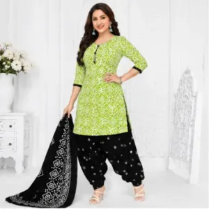 French Crepe Printed Salwar Suit Dress Material – Unstitched 3-Piece Suit Set with Chiffon Dupatta ( green, Un Stitched )