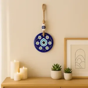 Decorative Evil Eye Wall Hanging Nazar Protector Charm with Beads Blue Glass Design for Home, Office, Car & Entrance Vastu Feng Shui Decorative Ornament ( default, Standard )