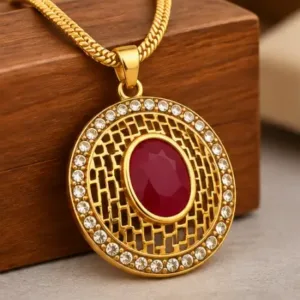 Kashmiri Style Pendant Chain Finger Ring Combo Set for Women ( pink, OS )