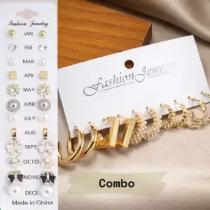 Combo of 17 Earrings Pair for Girls – Metal Studs Earrings Set ( default, Standard )