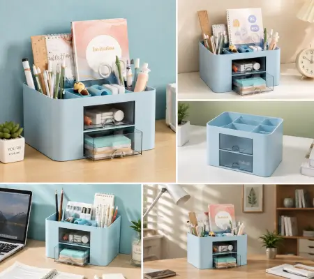 qk6FnWshh4LyIvqkoFNfNld1zWJcmkpKDSIG2NJu.webp Desk Organiser – 5 Compartments & 2 Drawers Multifunctional Stationery Storage Organizer ( Sky Blue, OS )