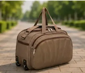 60L Travel Duffel Bag with Trolley Sleeve – Unisex Polyester Weekender Luggage Bag for Men & Women ( brown, OS )
