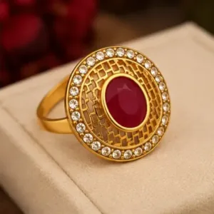 Kashmiri Style Pendant Chain Finger Ring Combo Set for Women ( pink, OS )