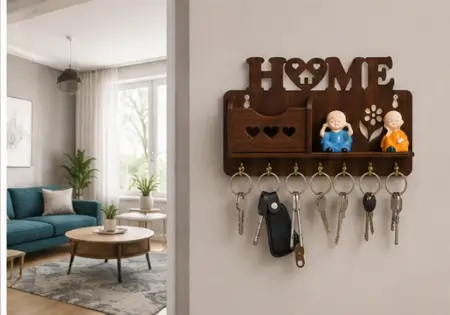 zgmFquxOeBTuG1WGecI6JsuBHrMAaryXRbyhNES9.webp Wooden Wall Mounted Key Holder with Shelf – Decorative Home Key Organizer Rack with 7 Hooks ( default, OS )