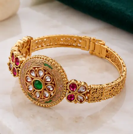 1POKFoalhBnzK3N5KoOfBbDC0wK2ikeSbICi7vSB.webp Bracelet for Girls and Women – Gold Plated Brass Link Bracelet with Artificial Stones ( default, OS )