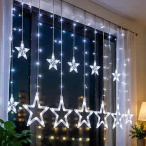 Magical 12-Star LED Curtain Lights – Warm White with 8 Lighting Modes ( white, OS )