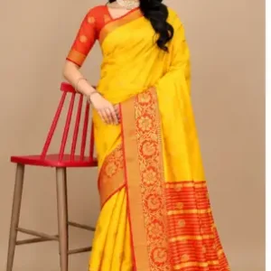 Yellow Banarasi Silk Saree with Multiple Blouse Options ( default, OS )