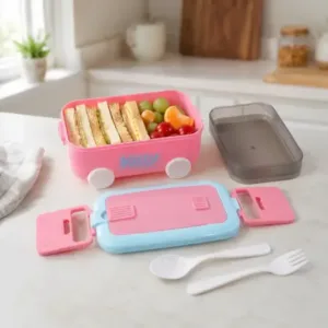 Kids Car Shape Lunch Box with Wheels – Leakproof Multi-Compartment Lunch Box with Spoon for School & Travel ( default, OS )