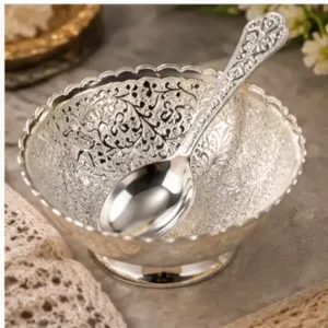 Silver Plated Bowl Set with Spoon – Festive Gift Set ( default, OS )
