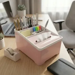 Plastic Multipurpose Storage Organizer Box with Tissue Holder | Cosmetic & Desk Organizer for Makeup, Office & Home ( default, OS )