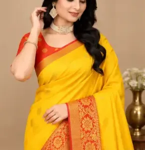 Yellow Banarasi Silk Saree with Multiple Blouse Options ( default, OS )