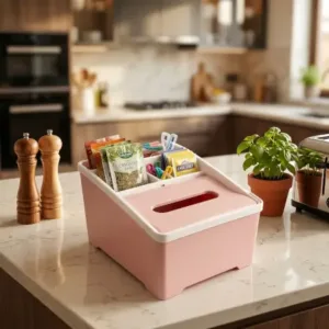 Plastic Multipurpose Storage Organizer Box with Tissue Holder | Cosmetic & Desk Organizer for Makeup, Office & Home ( default, OS )