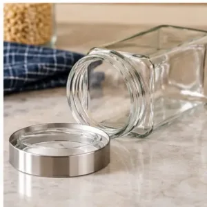 1000ml Glass Storage Jar Set of 2 with Steel See-Through Lid ( default, OS )