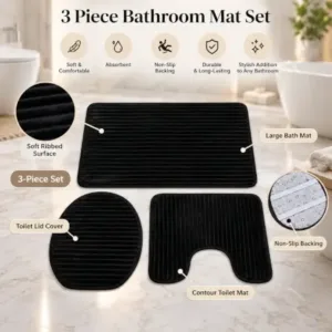 Bathroom Mat Set with Toilet Contour Rug and Lid Cover – 3 Piece Anti-Slip Set ( default, OS )