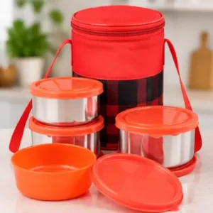 Topware Testy-4 Stainless Steel Lunchbox Set 1000ml with Insulated Bag ( red, OS )